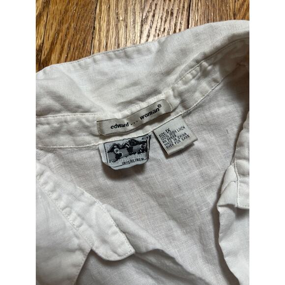 Edward Woman Size XL Irish Linen Top Blouse White Button Up Lightweight - Picture 6 of 6